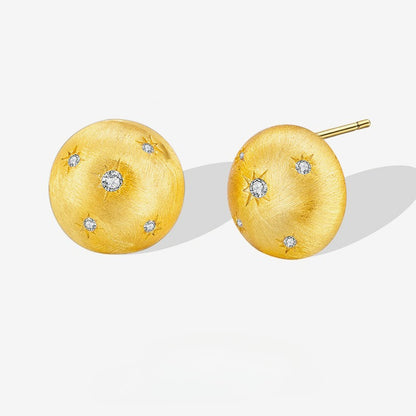 S925 Sterling Silver Stud Earrings Women's Medieval Gilt Round Star Earrings