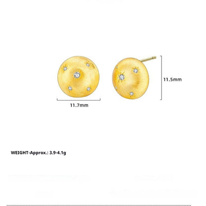 S925 Sterling Silver Stud Earrings Women's Medieval Gilt Round Star Earrings