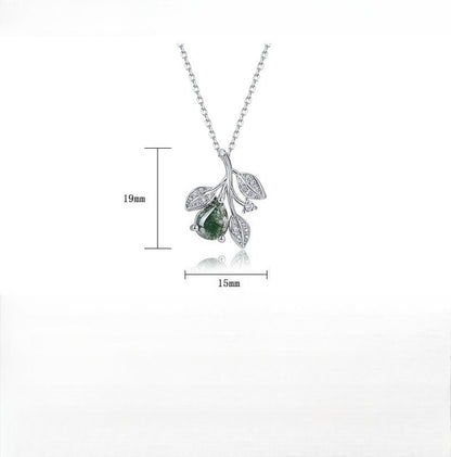 Natural Pear-Cut Moss Agate Teardrop Necklace - S925 Sterling Silver