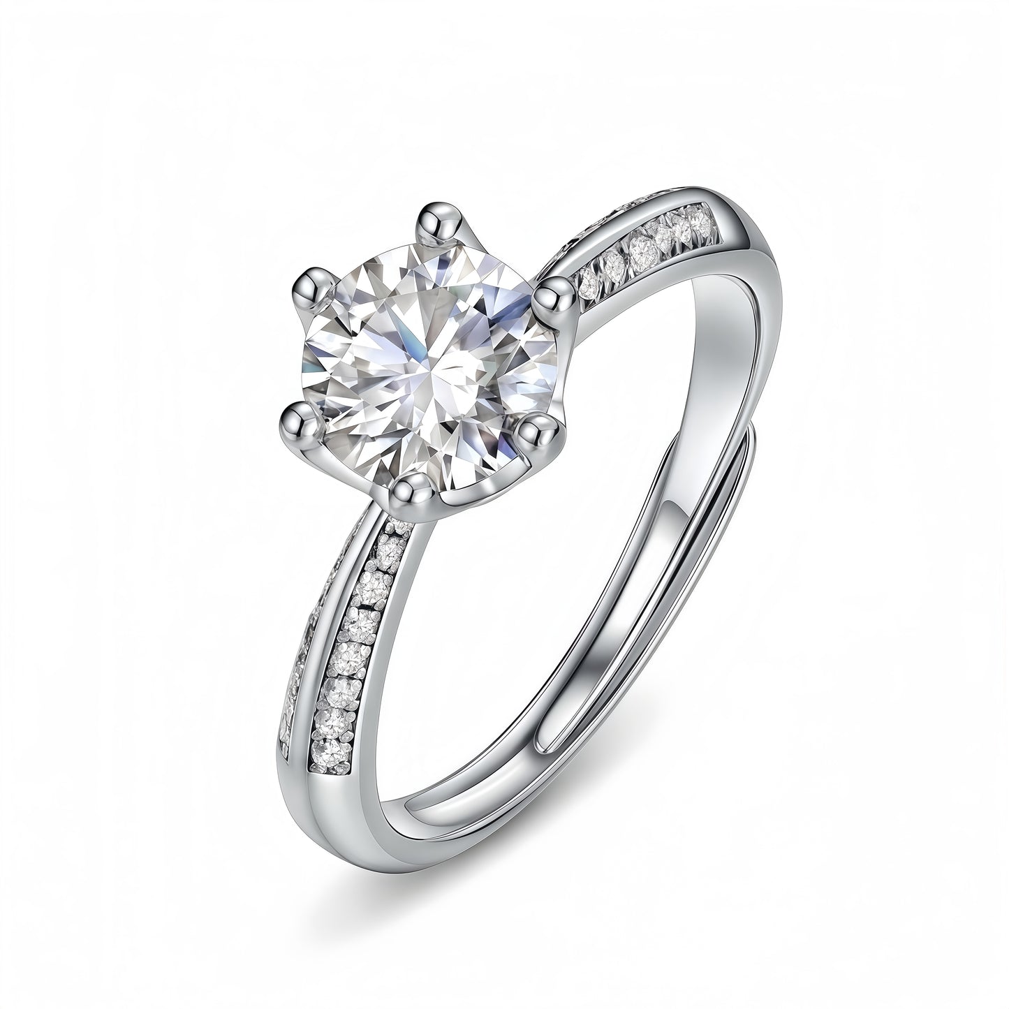 1.12CT Round Cut Moissanite Laurel Crown Ring - S925 Sterling Silver Adjustable Band
