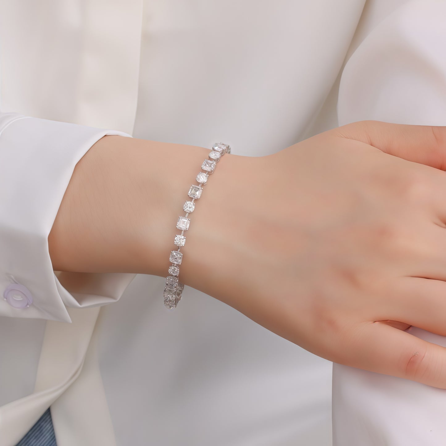 Alternating Cut Lab Diamond Tennis Bracelet - 11.4ctw - PT950 - Dapaza