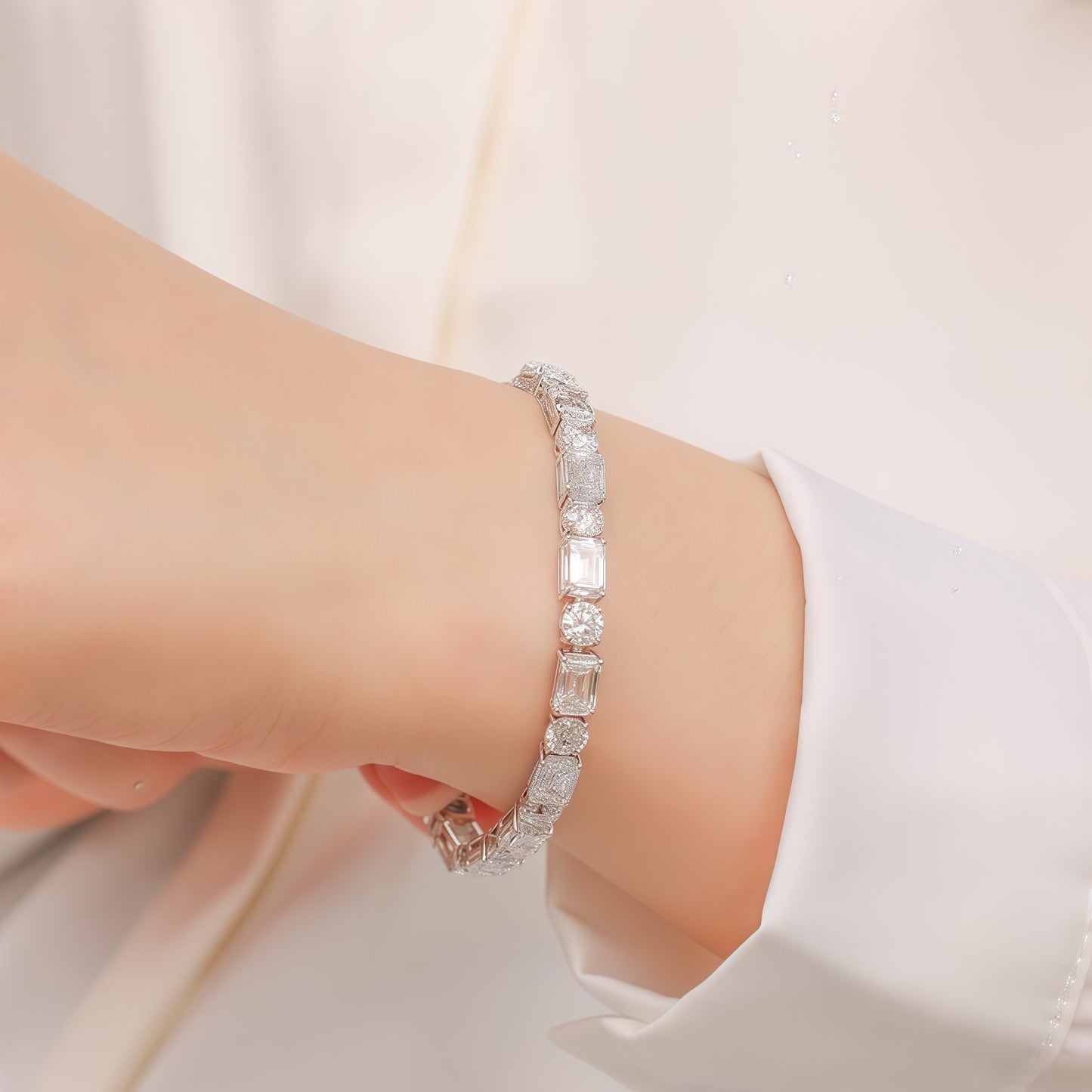 Alternating Round & Emerald Lab Diamond Bracelet - 20.35ctw - Dapaza