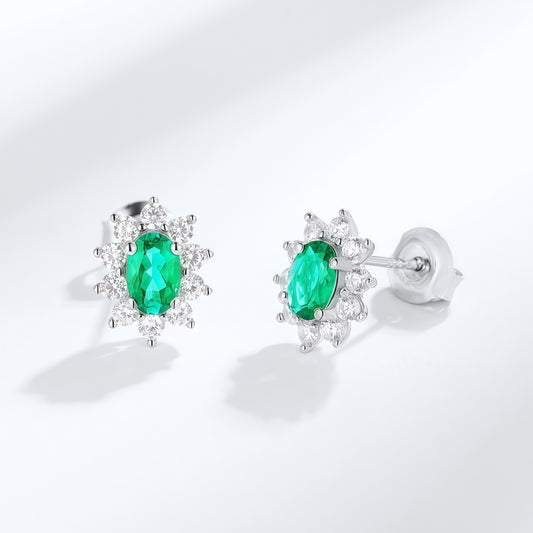 Art Deco Geometry: Lab-Grown Emerald & Ruby Earring & Ring Set | 925 Silver | Dapaza