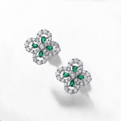 Art Deco Lab-Grown Emerald Pendant & Earrings Set - S925 - Dapaza