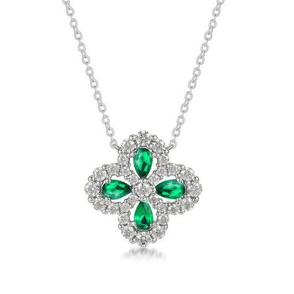 Art Deco Lab-Grown Emerald Pendant & Earrings Set - S925 - Dapaza