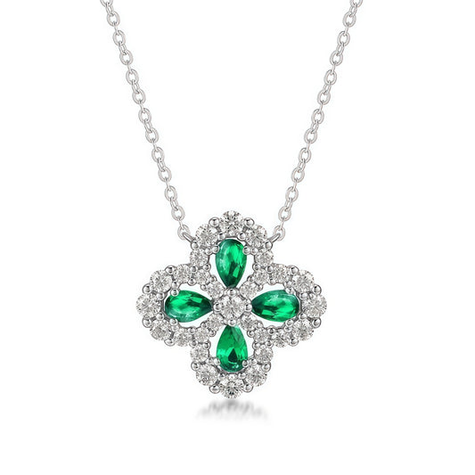 Art Deco Lab-Grown Emerald Pendant & Earrings Set - S925 - Dapaza