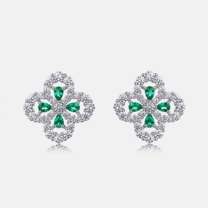 Art Deco Lab-Grown Emerald Pendant & Earrings Set - S925 - Dapaza