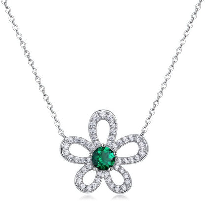 Premium Artisanal Petal: Lab-Grown Emerald Flower Pendant Necklace | 925 Silver