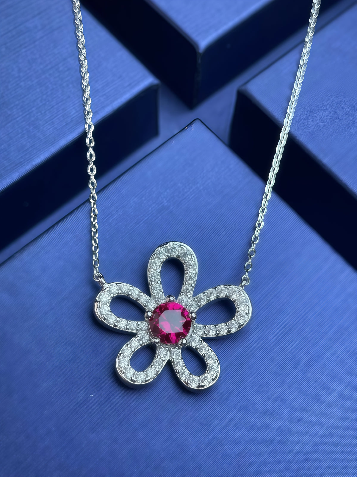 Premium Artisanal Petal: Lab-Grown Emerald Flower Pendant Necklace | 925 Silver