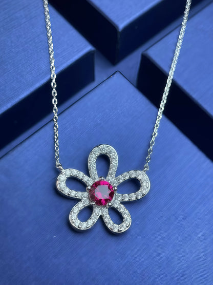 Premium Artisanal Petal: Lab-Grown Emerald Flower Pendant Necklace | 925 Silver