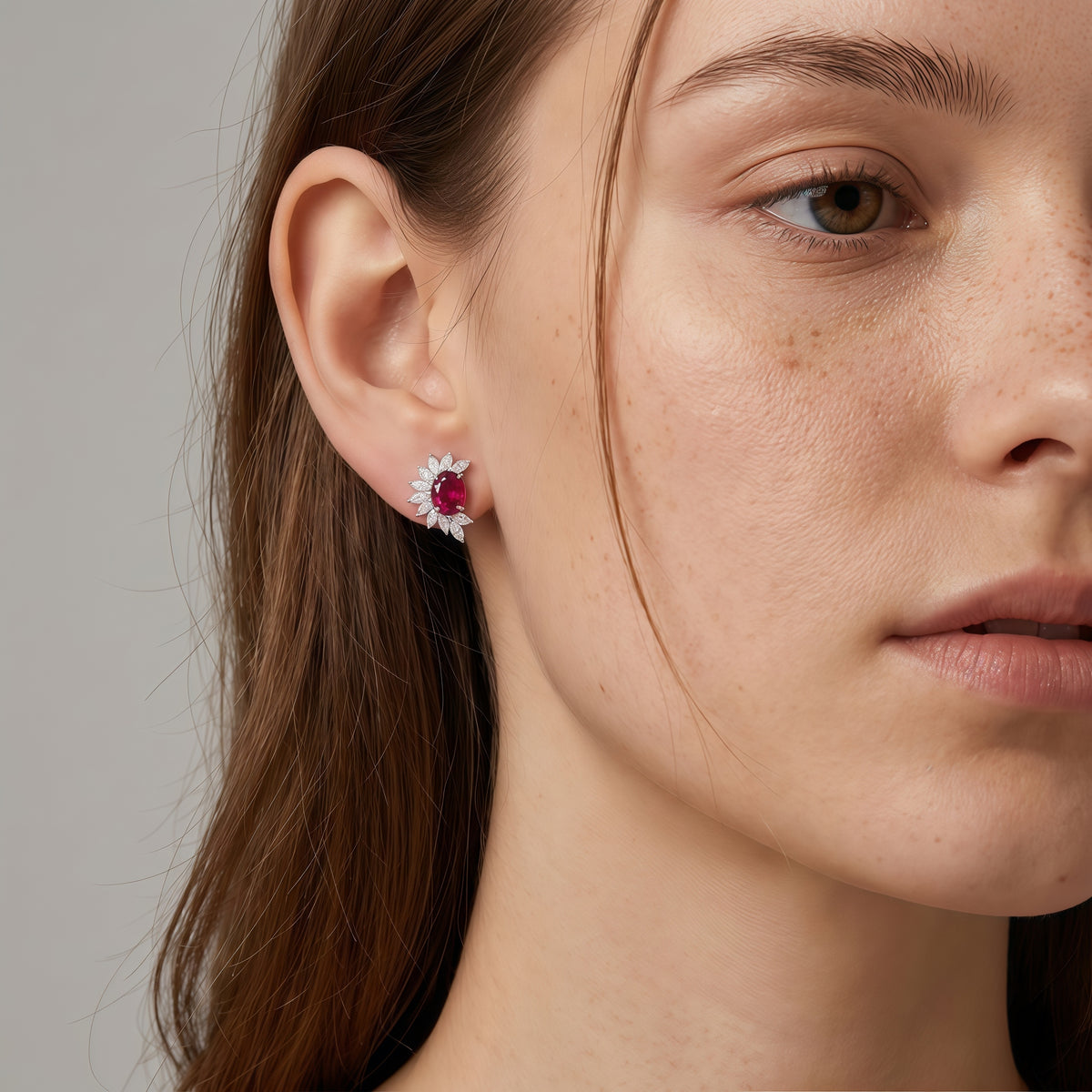 Halo-Set Lab-Grown Emerald Flower Stud Earrings - 925 Silver - Dapaza