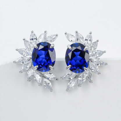 Halo-Set Lab-Grown Emerald Flower Stud Earrings - 925 Silver - Dapaza