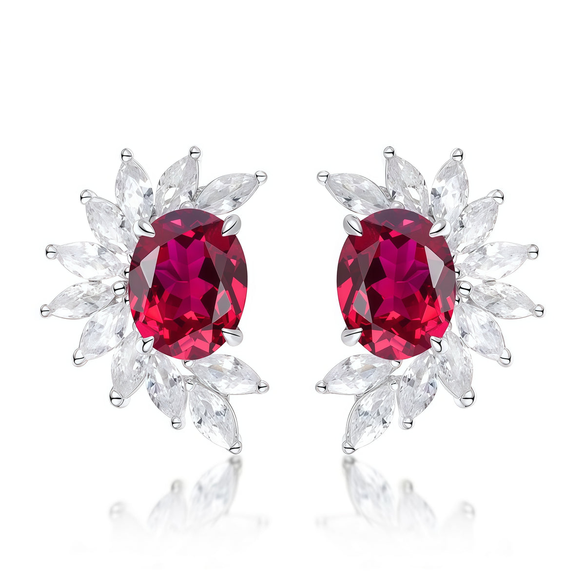 Halo-Set Lab-Grown Emerald Flower Stud Earrings - 925 Silver - Dapaza