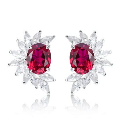 Halo-Set Lab-Grown Emerald Flower Stud Earrings - 925 Silver - Dapaza