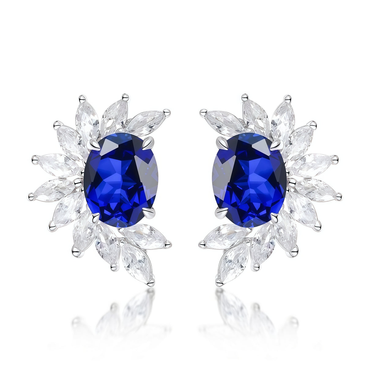 Halo-Set Lab-Grown Emerald Flower Stud Earrings - 925 Silver - Dapaza