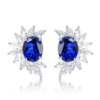 Halo-Set Lab-Grown Emerald Flower Stud Earrings - 925 Silver - Dapaza