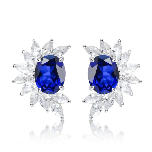 Blossom Cluster: Halo-Set Lab-Grown Emerald Flower Stud Earrings | 925 Silver | Dapaza