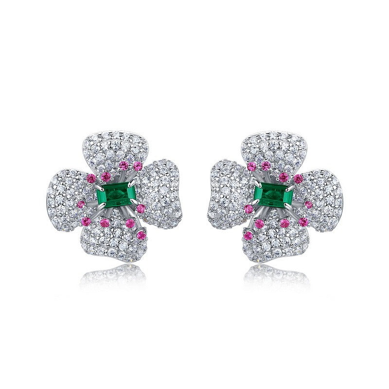 Premium Blossom Radiance: Flower Lab-Grown Gemstone Stud Earrings | 925 Silver
