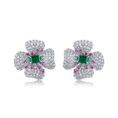 Premium Blossom Radiance: Flower Lab-Grown Gemstone Stud Earrings | 925 Silver