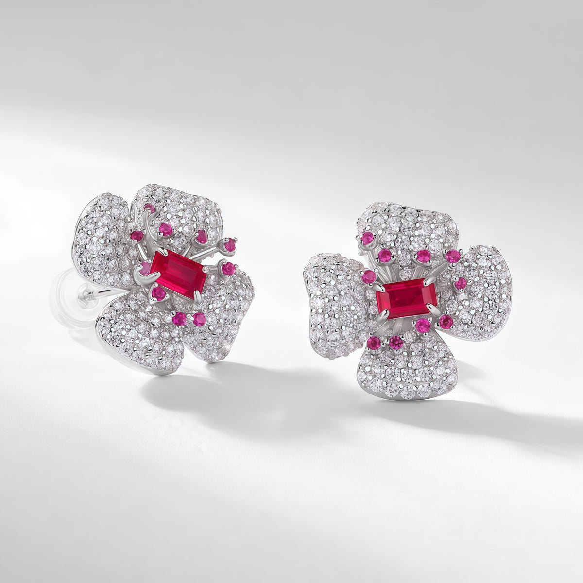 Premium Blossom Radiance: Flower Lab-Grown Gemstone Stud Earrings | 925 Silver