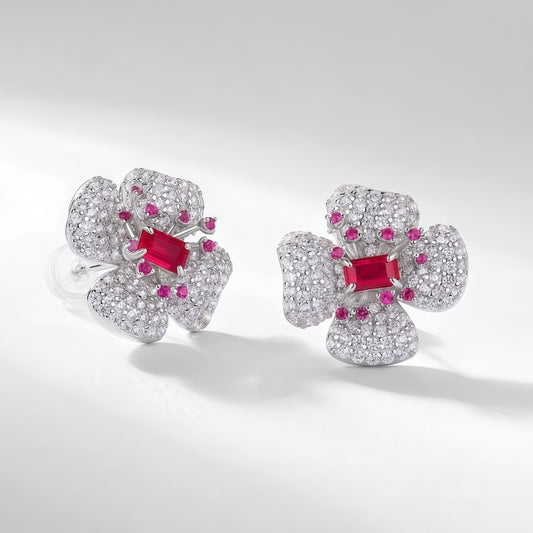 Blossom Radiance: Flower Lab-Grown Gemstone Stud Earrings | 925 Silver | Dapaza