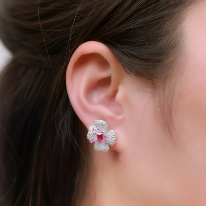 Premium Blossom Radiance: Flower Lab-Grown Gemstone Stud Earrings | 925 Silver
