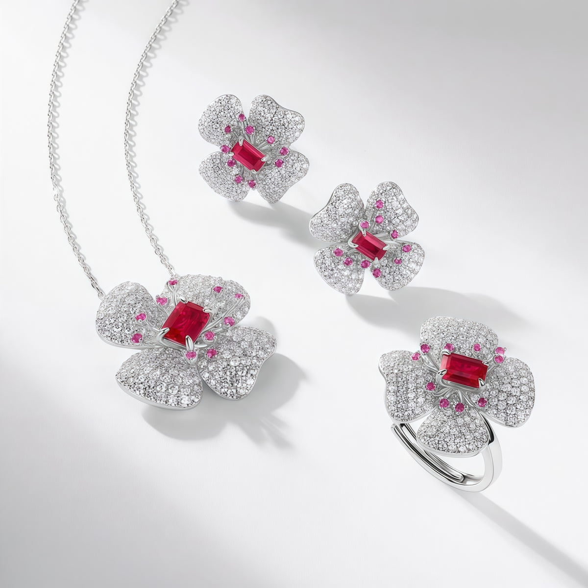 Premium Blossom Radiance: Flower Lab-Grown Gemstone Stud Earrings | 925 Silver