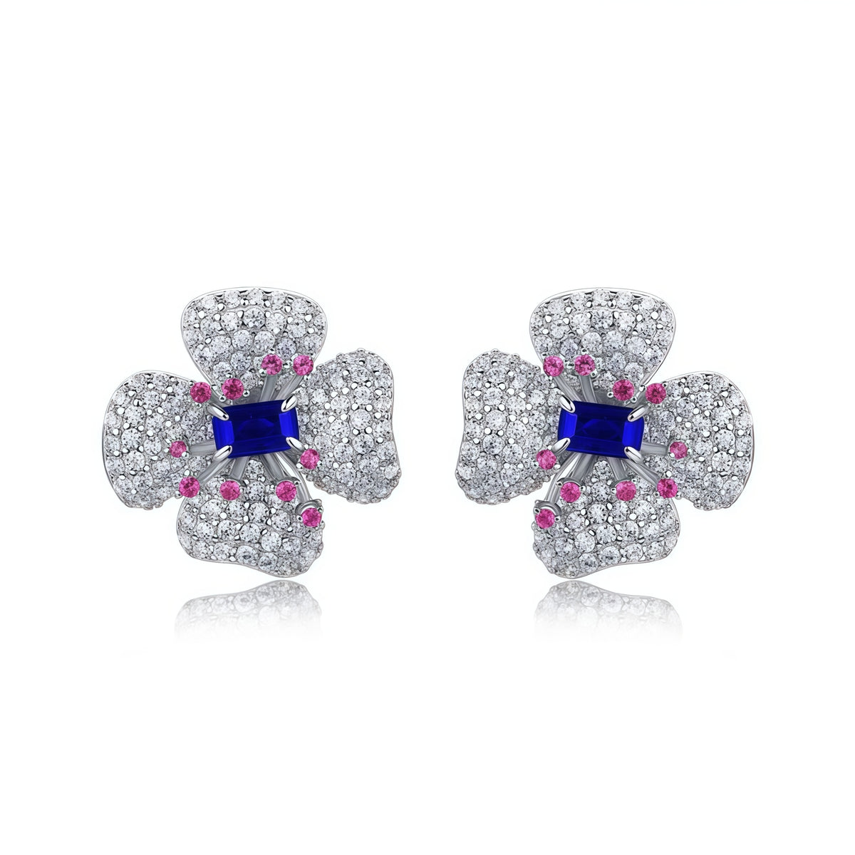 Premium Blossom Radiance: Flower Lab-Grown Gemstone Stud Earrings | 925 Silver