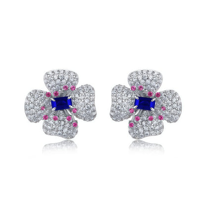 Premium Blossom Radiance: Flower Lab-Grown Gemstone Stud Earrings | 925 Silver