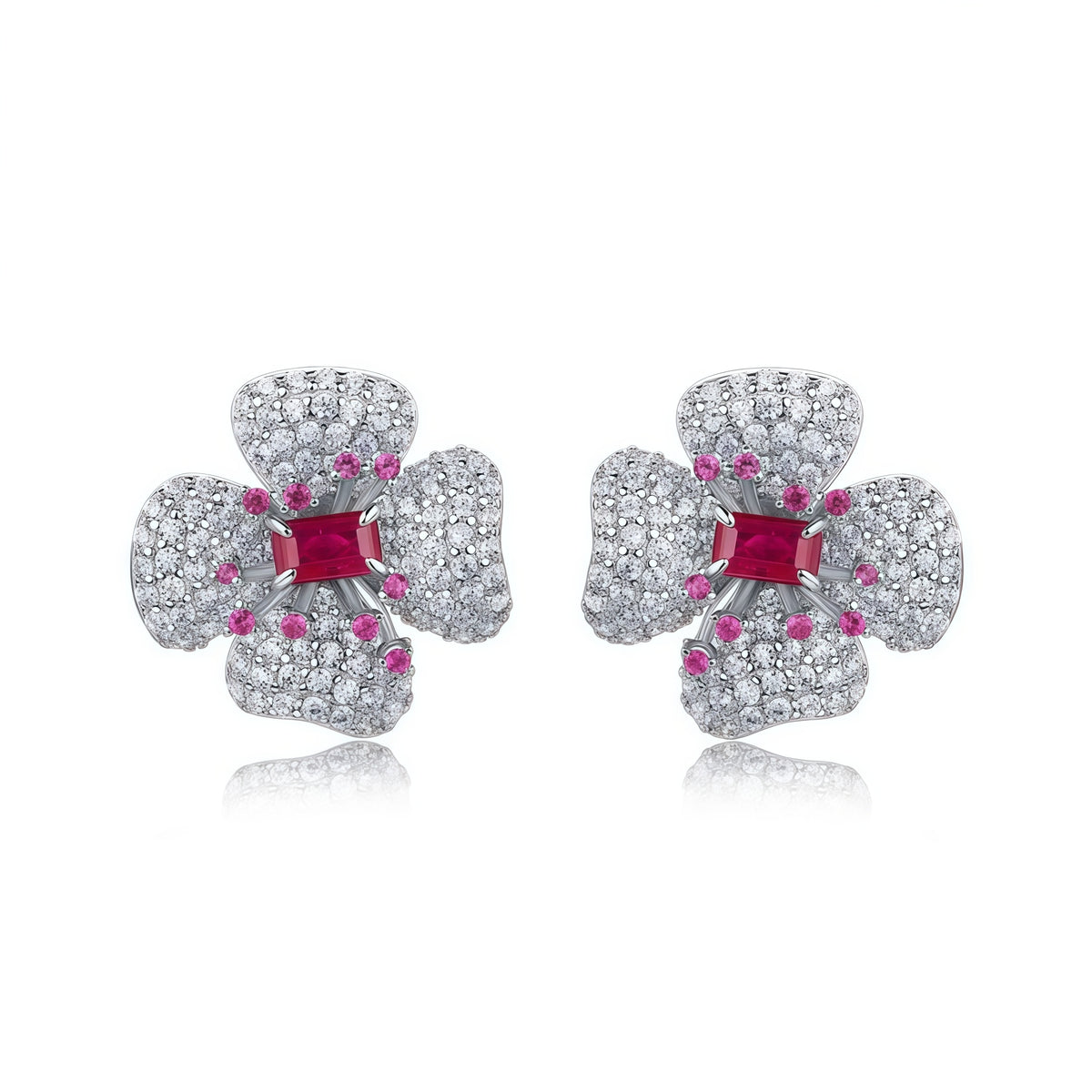 Premium Blossom Radiance: Flower Lab-Grown Gemstone Stud Earrings | 925 Silver