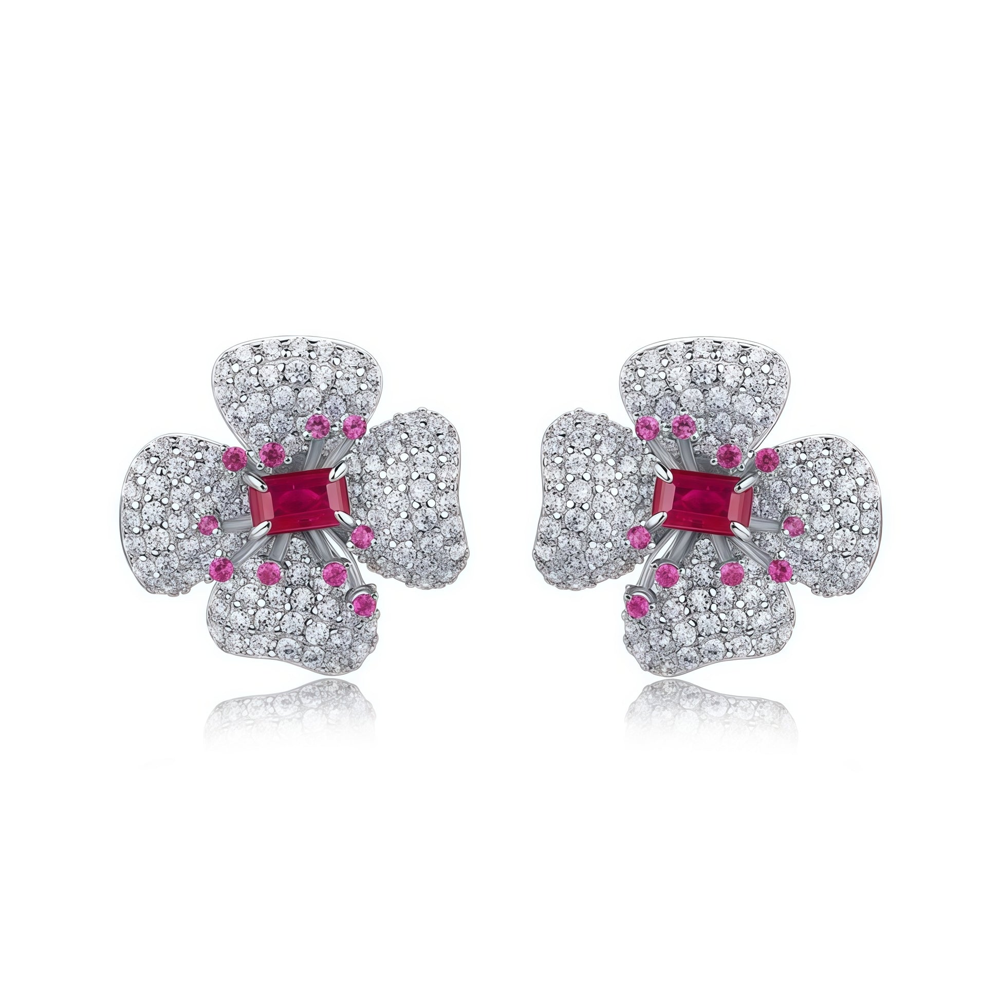 Premium Blossom Radiance: Flower Lab-Grown Gemstone Stud Earrings | 925 Silver