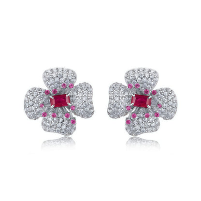 Premium Blossom Radiance: Flower Lab-Grown Gemstone Stud Earrings | 925 Silver