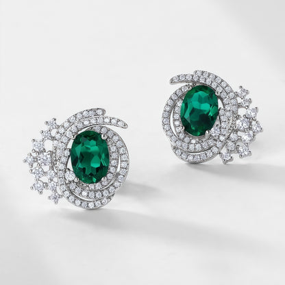 Premium Bold Presence: Statement Lab-Grown Emerald Stud Earrings | 925 Silver