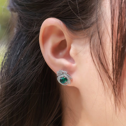 Premium Bold Presence: Statement Lab-Grown Emerald Stud Earrings | 925 Silver