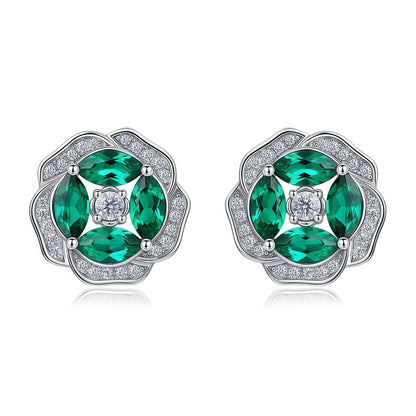 Premium Botanical Bliss: Floral Lab-Grown Emerald Stud Earrings | 925 Silver