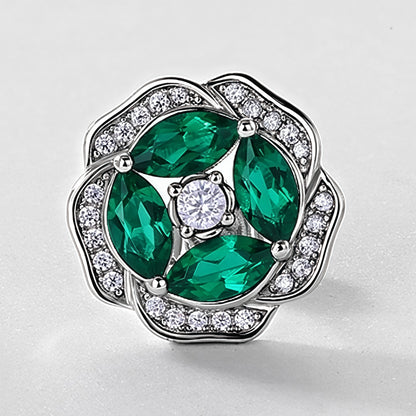 Premium Botanical Bliss: Floral Lab-Grown Emerald Stud Earrings | 925 Silver
