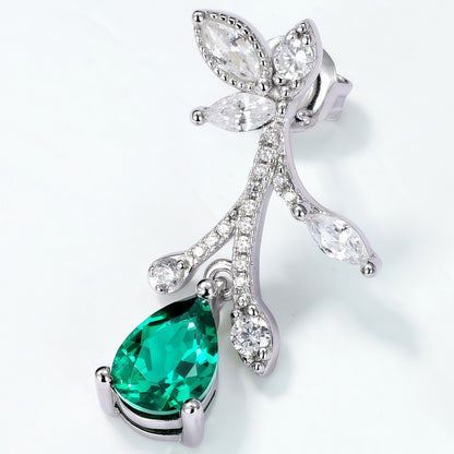 Pear-Cut Lab-Grown Emerald Flower Earrings - S925 - Dapaza