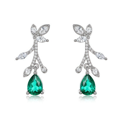 Pear-Cut Lab-Grown Emerald Flower Earrings - S925 - Dapaza
