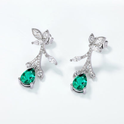 Pear-Cut Lab-Grown Emerald Flower Earrings - S925 - Dapaza