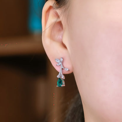 Pear-Cut Lab-Grown Emerald Flower Earrings - S925 - Dapaza