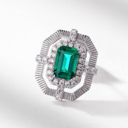 Premium Brushed Retro: Octagonal Lab-Grown Emerald Stud Earrings | 925 Silver