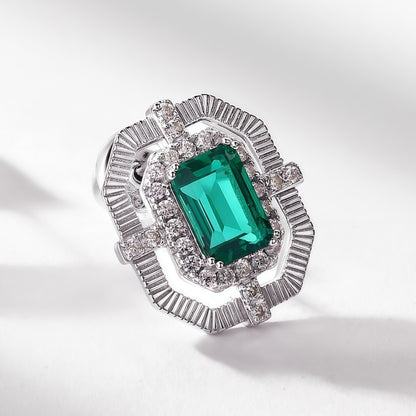 Premium Brushed Retro: Octagonal Lab-Grown Emerald Stud Earrings | 925 Silver