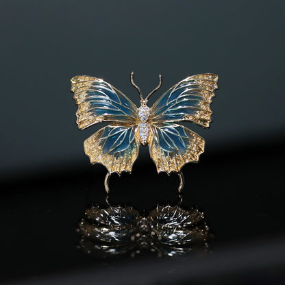 Elegant Blue Enamel Butterfly Brooch – Luxury Insect Jewelry Pin