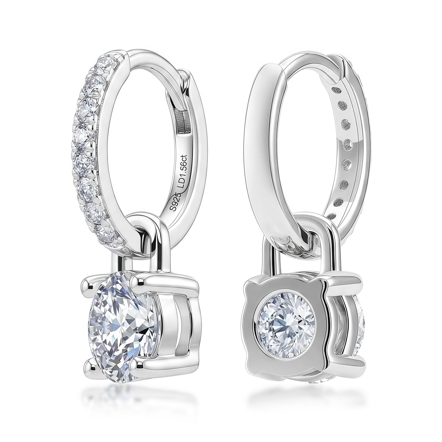 CVD Lab Diamond Four-Prong Drop Hoop Earrings - S925 - Dapaza
