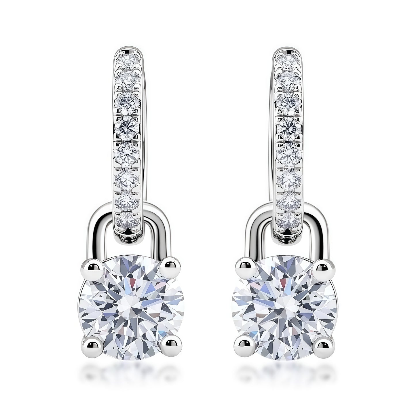CVD Lab Diamond Four-Prong Drop Hoop Earrings - S925 - Dapaza