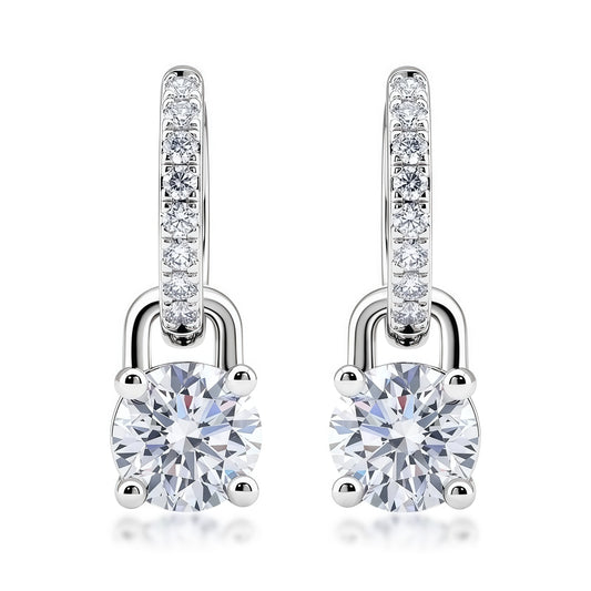 CVD Lab Diamond Four-Prong Drop Hoop Earrings - S925 - Dapaza