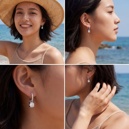 CVD Lab Diamond Four-Prong Drop Hoop Earrings - S925 - Dapaza