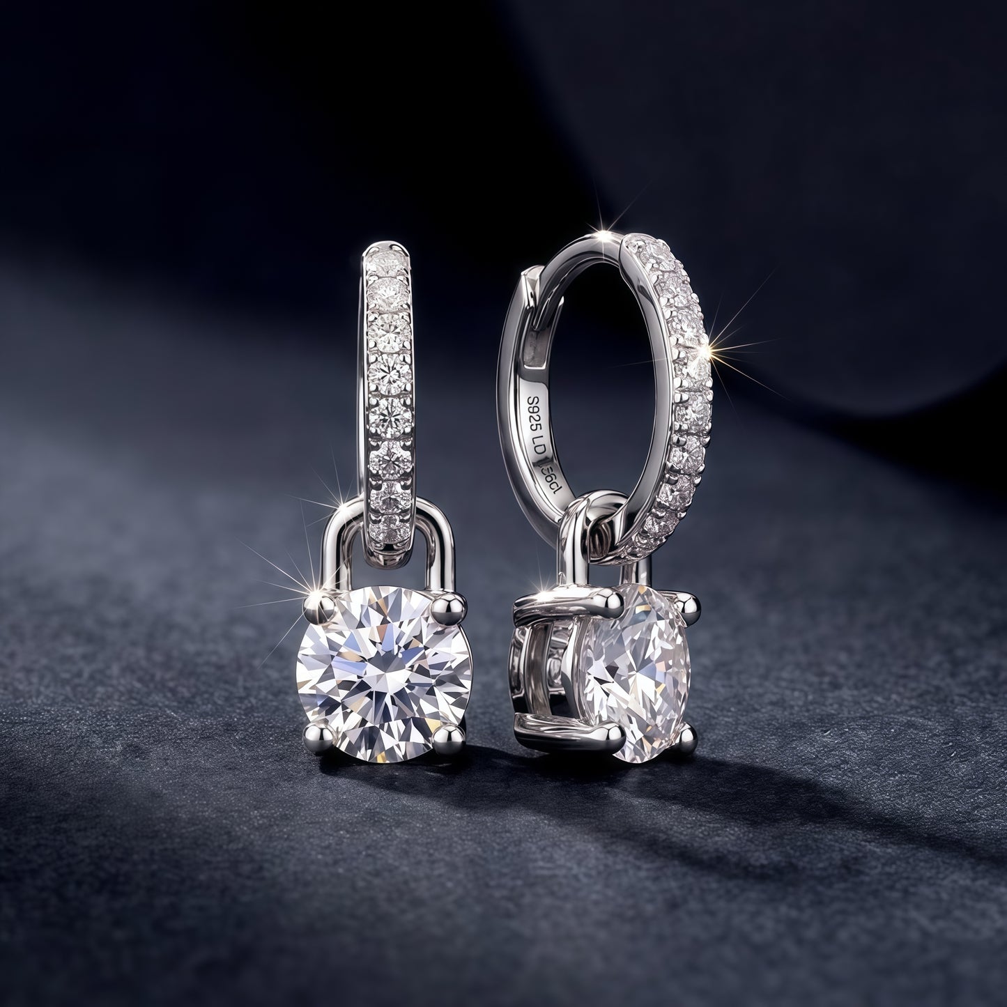 CVD Lab Diamond Four-Prong Drop Hoop Earrings - S925 - Dapaza