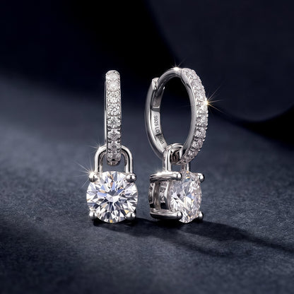 CVD Lab Diamond Four-Prong Drop Hoop Earrings - S925 - Dapaza