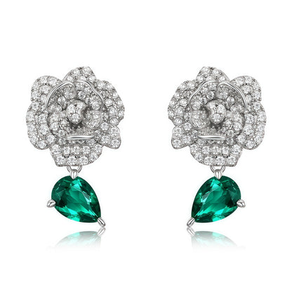 Premium Camellia Blanc: Lab-Grown Emerald Camellia Flower Stud Earrings | 925 Silver